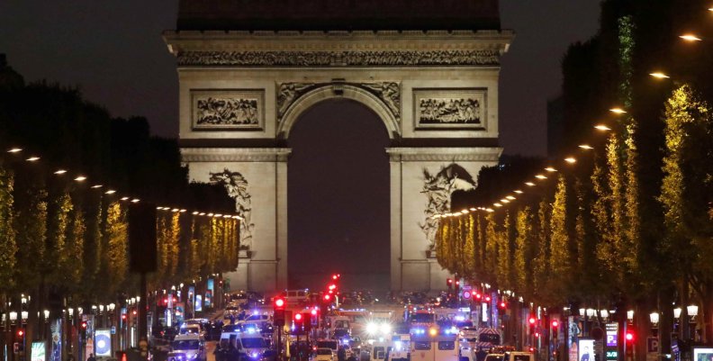 Police secure the Champs Elysees Avenue after one policeman was killed and another wounded in a shooting incident in Paris