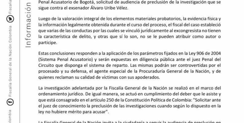 Comunicado de la Fiscalía General de la Nación