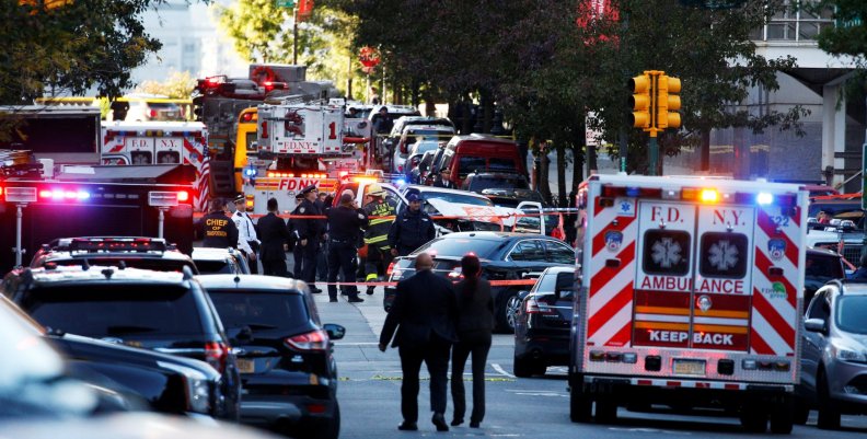 A Home Depot truck which drove down the bike path alongside the West Side Highway at full speed and hit several people near a bike path in lower Manhattan in New York