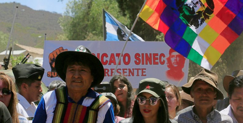 Bolivia's President Evo Morales arrives to La Higuera, where guerrilla leader Ernesto Che Guevara was executed, for an event to commemorate Che Guevara's 50th death anniversary, La Higuera