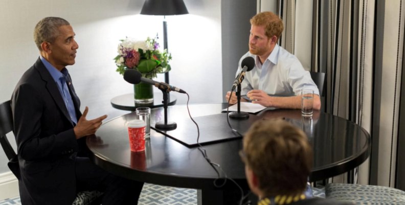 Britain's Prince Harry is seen interviewing former U.S. President Barack Obama, in Canada, in a 'Today Programme' exclusive, in this undated still image taken from video and received via 'The Today Programme on the BBC Radio 4' in London