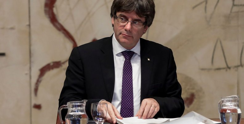 Catalan President Carles Puigdemont holds a cabinet meeting at the regional government headquarters in Barcelona