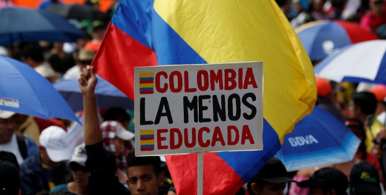 Colombian teachers and unions protest, demanding better salaries and working conditions, in Bogota