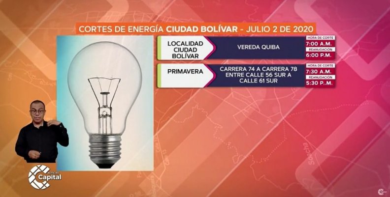 Cortes de energía para el 2 de julio