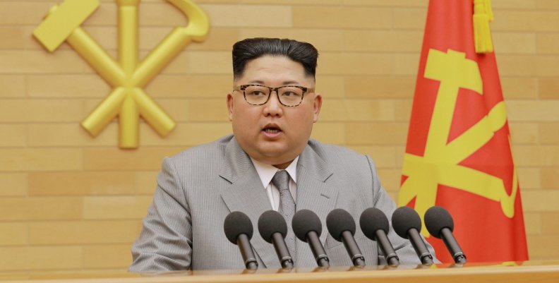 FILE PHOTO: KCNA picture of North Korea's leader Kim Jong Un speaking during a New Year's Day speech