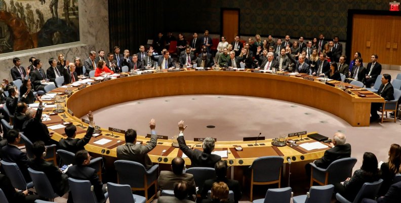 Members of the United Nations Security Council vote on an Egyptian-drafted resolution regarding recent decisions concerning the status of Jerusalem, during a meeting on the situation in the Middle East, including Palestine, at U.N. Headquarters in New York