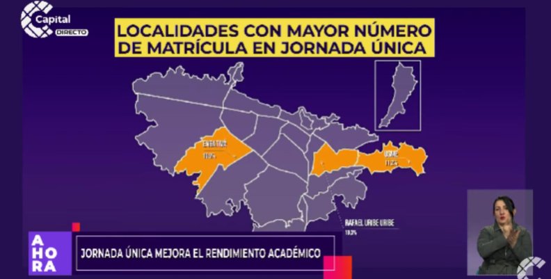 Mapa sobre la jornada única en colegios distritales de Bogotá. 