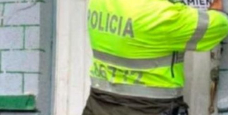 Imagen de referencia de la parte posterior de la chaqueta verde de un patrullero de la Policía de Bogotá