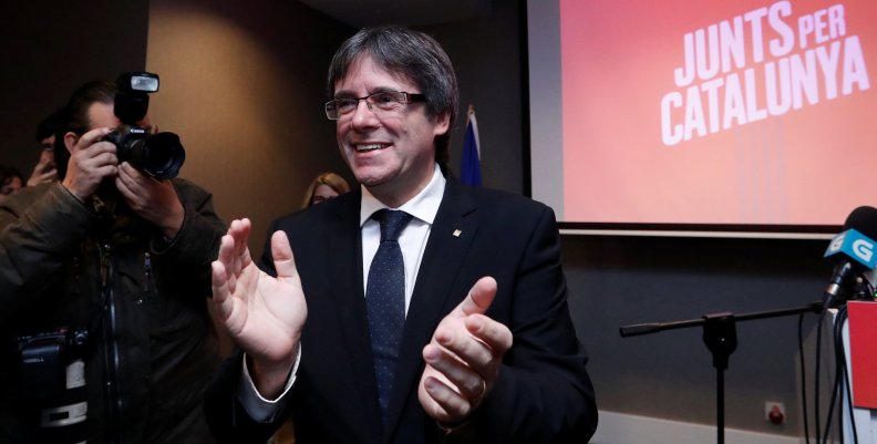 Ousted Catalan leader Carles Puigdemont attends the launch of a campaign for political platform "Junts per Catalunya" ahead of the December 21, 2017 Catalan regional election, in Oostkamp