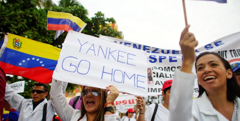 People shout slogans during a march to express support for Venezuela in Havana, Cuba People shout slogans during a march to express support for Venezuela in Havana, Cuba