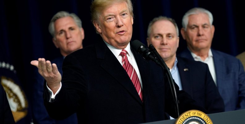 President Donald Trump speaks to the media after the Congressional Republican Leadership retreat