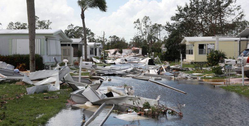 Property damage is seen at a mobile home park after passing of Hurricane Irma in Naples