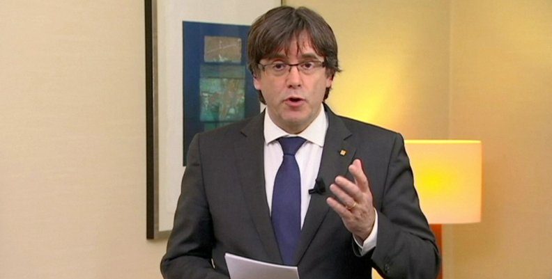 Sacked Catalan President Carles Puigdemont makes a statment in Brussels