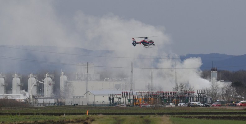 Smoke rises from Austria's largest natural gas import and distribution station after a gas explosion in Baumgarten