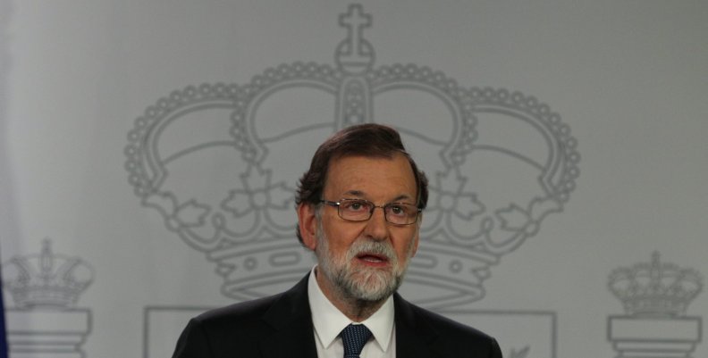 Spain's PM Rajoy delivers an statement at the Moncloa Palace in Madrid