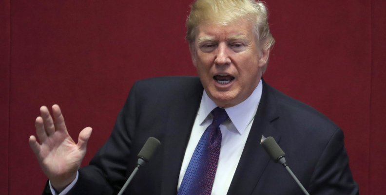 U.S. President Donald Trump delivers his speech at the National Assembly hall in Seoul