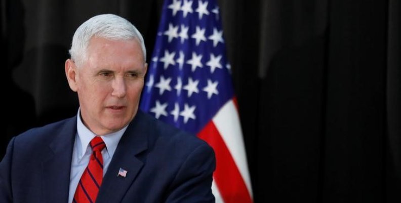 U.S. Vice President Mike Pence speaks during an Easter fellowship dinner at a military base in Seoul