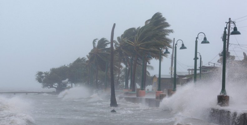 Waves crash against the seawall in Fajardo as Hurricane Irma slammed across islands in the northern Caribbean