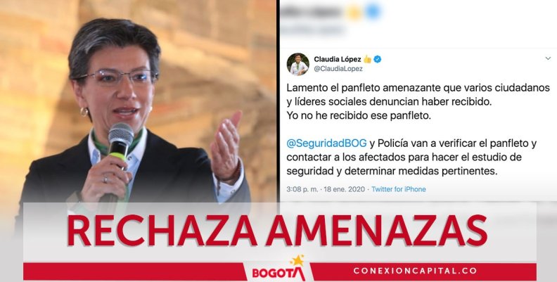 Claudia López rechaza amenazas de supuestas Águilas Negras