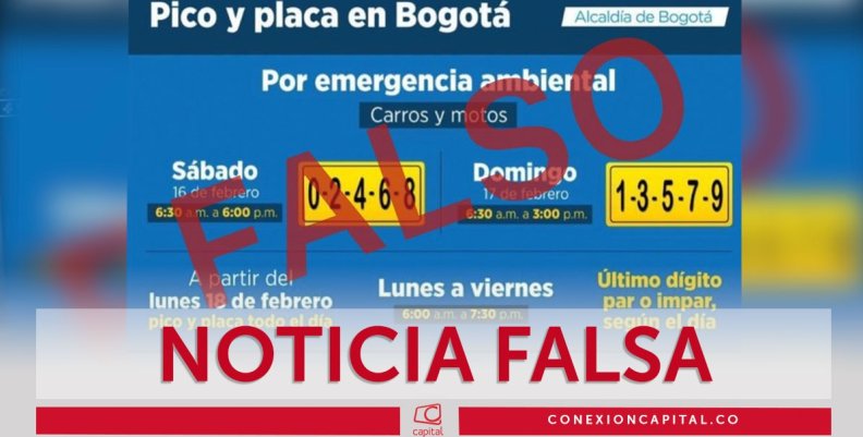 Noticia falsa: pico y placa para particulares por alerta amarilla