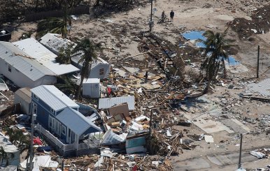 A destroyed trailer park is pictured in an aerial photo in the Keys in Marathon, Florida