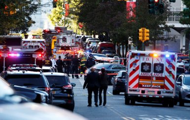 A Home Depot truck which drove down the bike path alongside the West Side Highway at full speed and hit several people near a bike path in lower Manhattan in New York