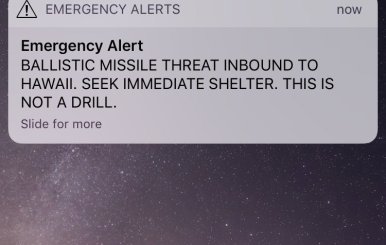 A screen capture from the Twitter account of Congresswoman Tulsi Gabbard (D-HI) shows a missile warning for Hawaii