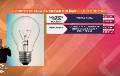 Cortes de energía para el 2 de julio