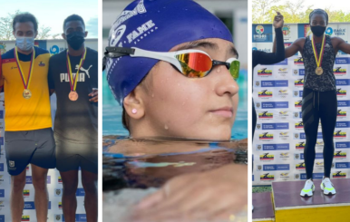 Evelis Aguilar, Sara Vargas y Nicolás Salinas se colgaron medallas de oro en atletismo y natación este fin de semana. Fotos: IDRD