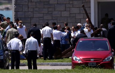 Members of the Navy and relatives of the 44 crew members of the missing at sea ARA San Juan submarine react at an Argentine naval base in Mar del Plata