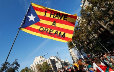 People gather near the old university of Barcelona, two days after the banned independence referendum in Barcelona