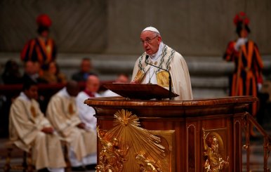 Pope Francis leads the First Vespers and Te Deum prayer in Saint Peter's Basilica at the Vatican