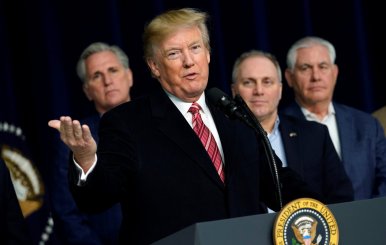 President Donald Trump speaks to the media after the Congressional Republican Leadership retreat