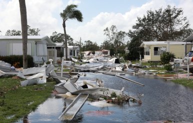 Property damage is seen at a mobile home park after passing of Hurricane Irma in Naples