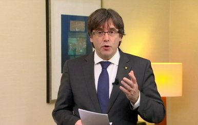 Sacked Catalan President Carles Puigdemont makes a statment in Brussels