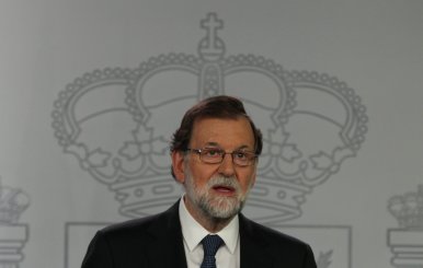 Spain's PM Rajoy delivers an statement at the Moncloa Palace in Madrid