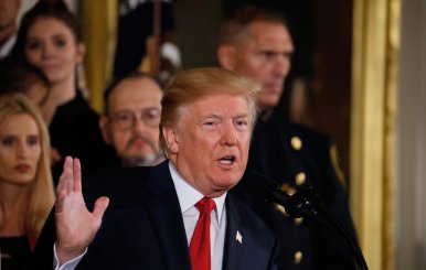 U.S. President Trump speaks about administration plans to combat the nation's opioid crisis in the East Room of the White House in Washington