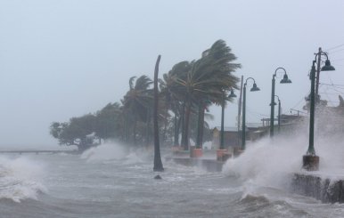 Waves crash against the seawall in Fajardo as Hurricane Irma slammed across islands in the northern Caribbean